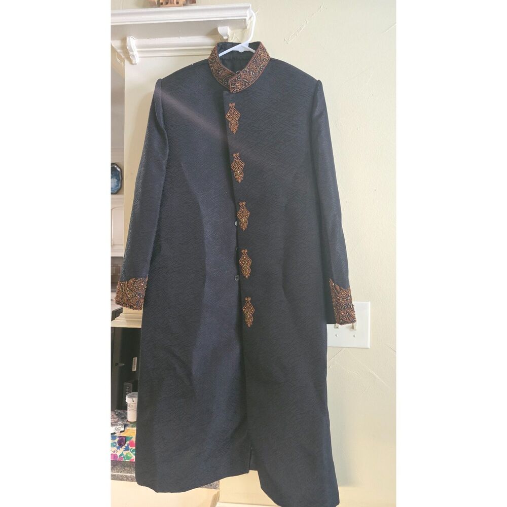 Georgio Armani Hand Beaded Gold/Bronze Formal Groom/ Men Sherwani Wedding  Black